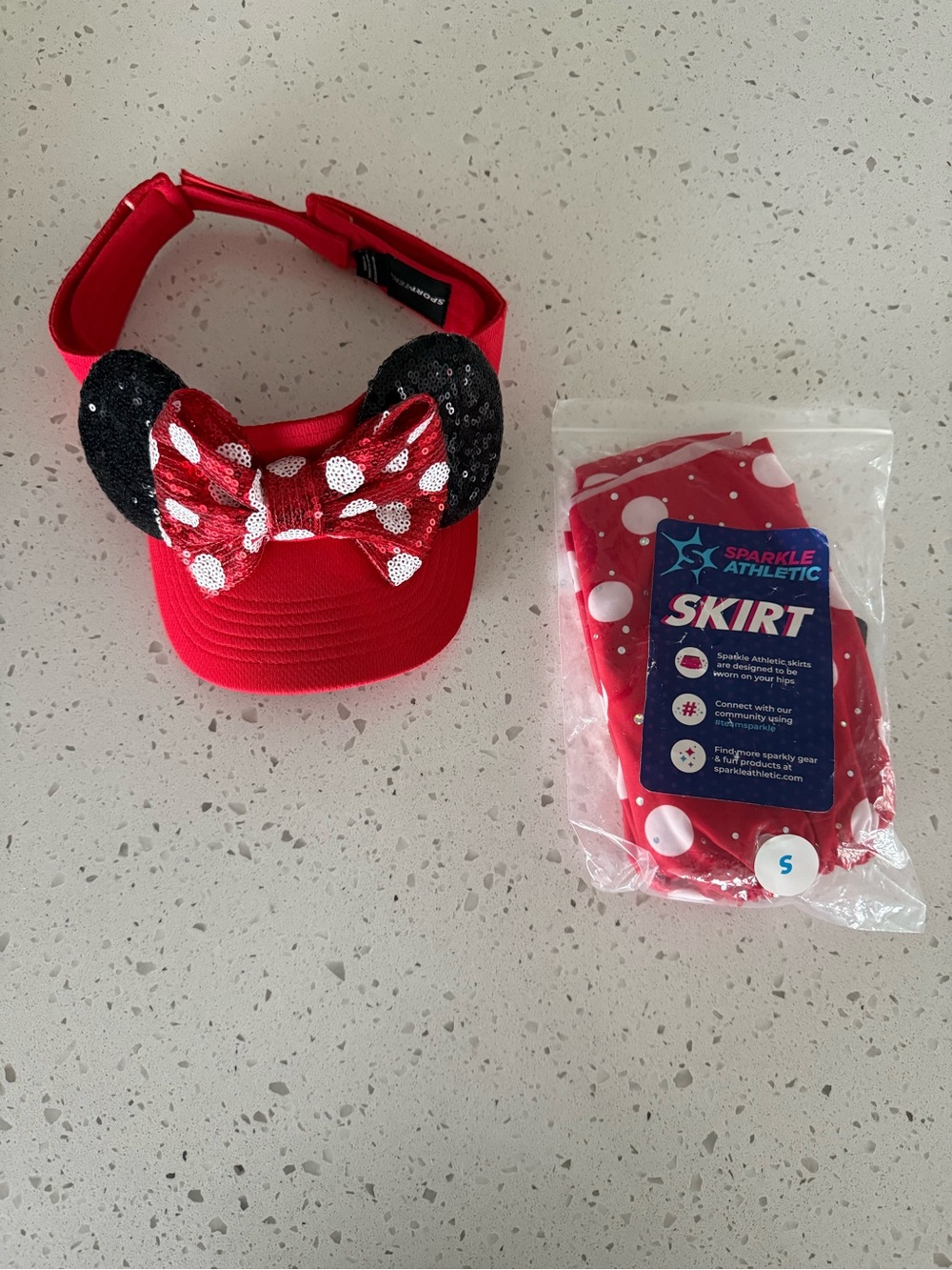 Red Minnie Mouse Visor with Sequin Ears & Sparkle Athletic Running Skirt - Picture 5 of 7